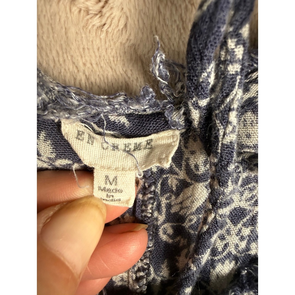 En Creme Boho Mandala Print Mini Dress Womens Medium Navy Blue Excellent Frayed - Picture 7 of 9